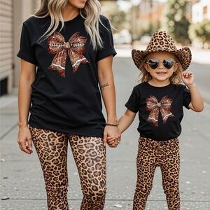 🏈 Coquette Football T-shirt 3d faux glitter bow XXL 2XL 3XL Game day leopard